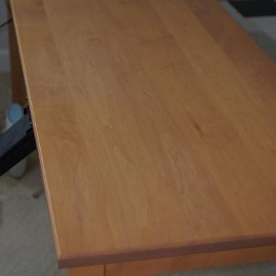 A VERY NICE SIX FOOT BY 2FT WORKTABLE IN MAPLE W/ ELECTRONIC PLUG INS