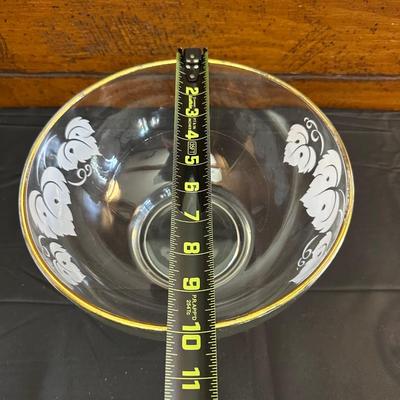 Vintage Glass Punch Bowl and Cups with Frosted Leaf Pattern