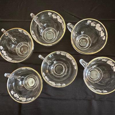 Vintage Glass Punch Bowl and Cups with Frosted Leaf Pattern