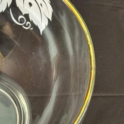 Vintage Glass Punch Bowl and Cups with Frosted Leaf Pattern