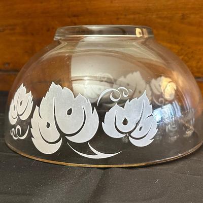 Vintage Glass Punch Bowl and Cups with Frosted Leaf Pattern