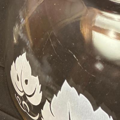 Vintage Glass Punch Bowl and Cups with Frosted Leaf Pattern