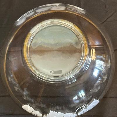 Vintage Glass Punch Bowl and Cups with Frosted Leaf Pattern