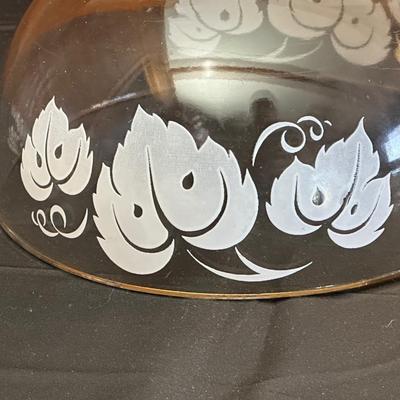 Vintage Glass Punch Bowl and Cups with Frosted Leaf Pattern