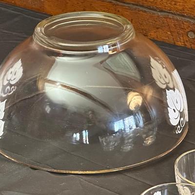 Vintage Glass Punch Bowl and Cups with Frosted Leaf Pattern
