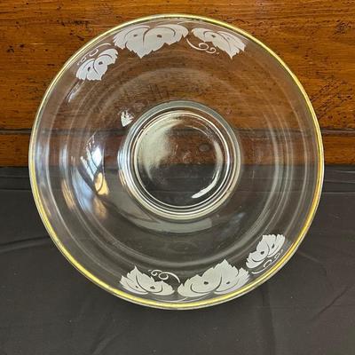 Vintage Glass Punch Bowl and Cups with Frosted Leaf Pattern