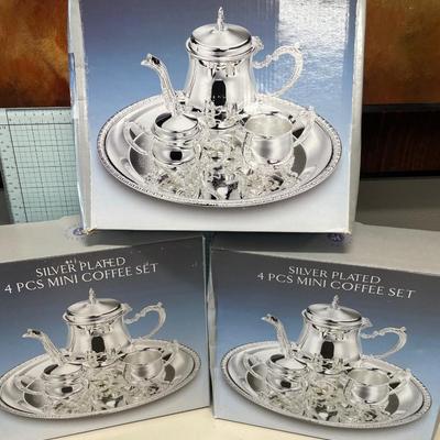 3 boxes of Silver plated mini coffee sets