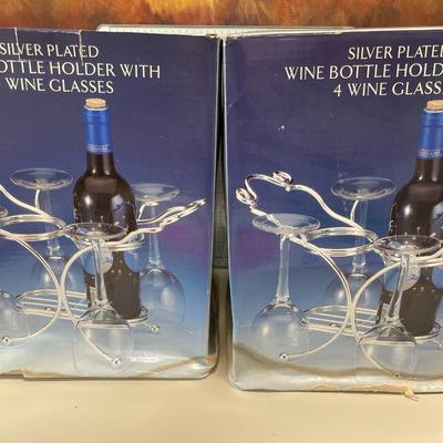 Godinger Silver plate bottle and wine glass holder