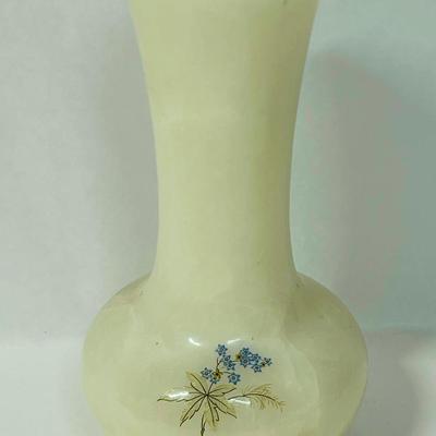 Vintage Onyx Marble Stone Bud Vase 6.5” Delicate Blue Flower Design