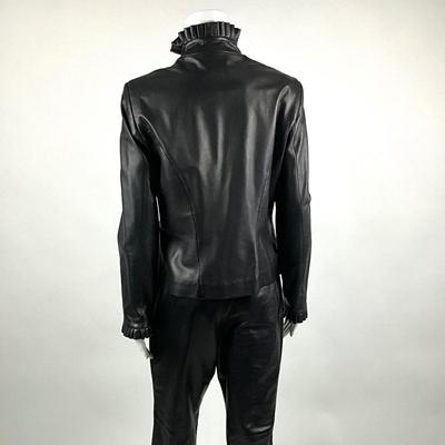 538 ST. JOHN Black Leather Button-Up Jacket