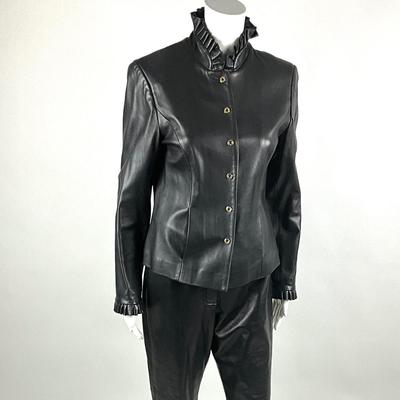 538 ST. JOHN Black Leather Button-Up Jacket