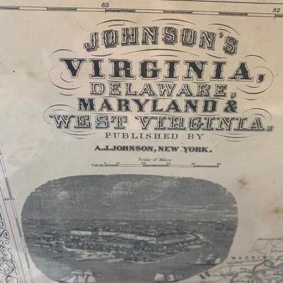 Antique Johnson’s Maryland Virginia Delaware West Virginia Framed