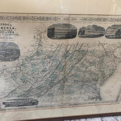 Antique Johnson’s Maryland Virginia Delaware West Virginia Framed