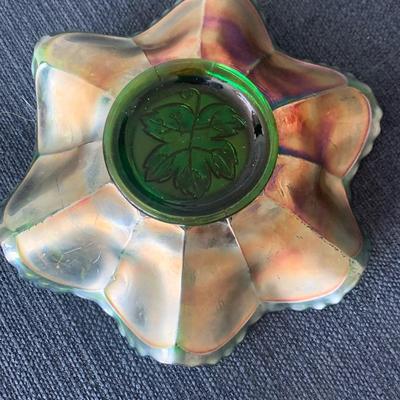 Early Ice Green Base Carnival Glass 6” Bowl