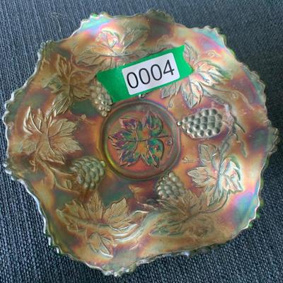 Early Ice Green Base Carnival Glass 6” Bowl