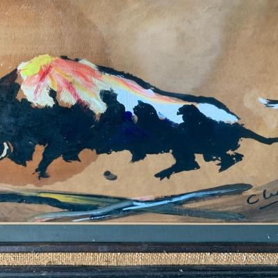 Signed Bull Art Mid Century Frame/Matting