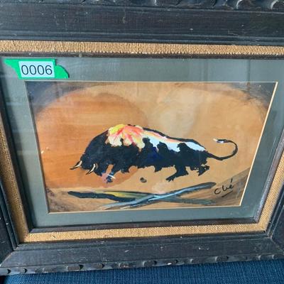 Signed Bull Art Mid Century Frame/Matting