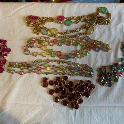 Lot of Vintage Crystal Bezel necklaces