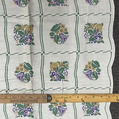 Vintage Cotton Tablecloth square 44" x 44" - purple flowers, gold pineapples green leaves