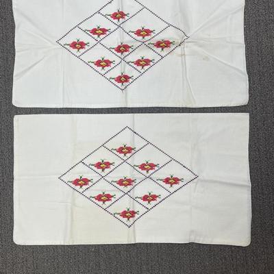 2 pc Lot of Embroidered Vintage Pillowcases 12" x 27" each