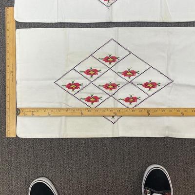 2 pc Lot of Embroidered Vintage Pillowcases 12" x 27" each