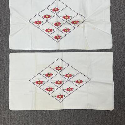 2 pc Lot of Embroidered Vintage Pillowcases 12" x 27" each
