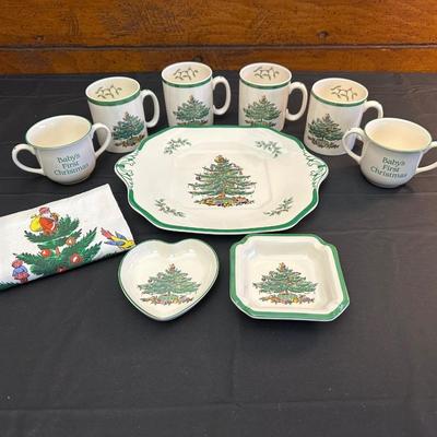 Spode Serving Plate, Trinket dishes, Coffee Mugs & Baby’s First Christmas Tea Cups