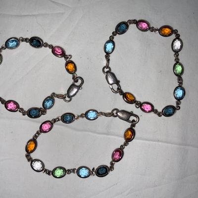 Lot of Vintage 7” Sterling Silver Bezel Bracelets