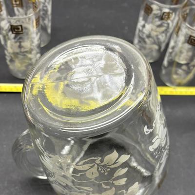 Vintage Anchor Hocking MCM Pitcher and Glass Set