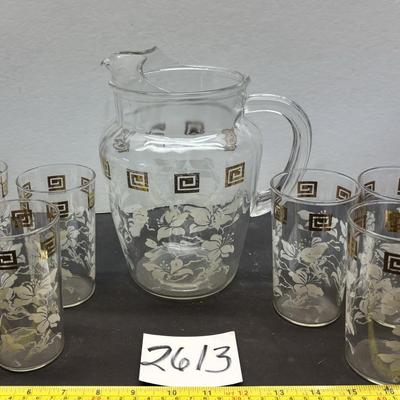 Vintage Anchor Hocking MCM Pitcher and Glass Set