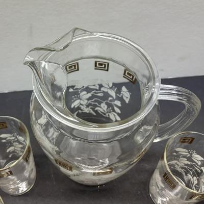 Vintage Anchor Hocking MCM Pitcher and Glass Set