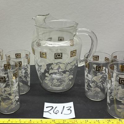 Vintage Anchor Hocking MCM Pitcher and Glass Set