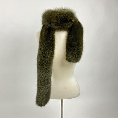 546 DKNY Forest Green Fox Fur Scarf
