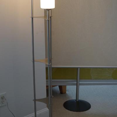 CONTEMPORARY BRUSH STYLE CHROM FLOOR LAMO WITH THREE LIGHTS IN OPAQUE WHITE SHADES