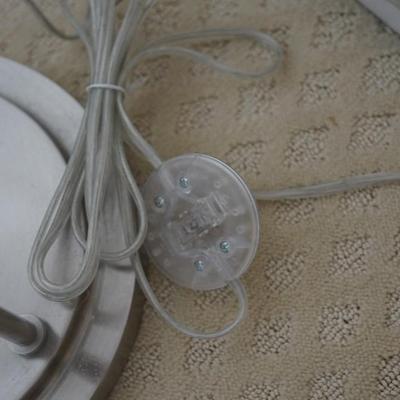 CONTEMPORARY BRUSH STYLE CHROM FLOOR LAMO WITH THREE LIGHTS IN OPAQUE WHITE SHADES