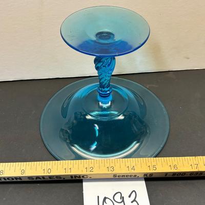 Vintage MCM Blue Twisted Stem Dish