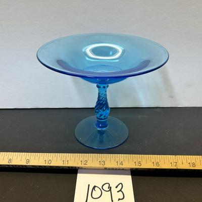 Vintage MCM Blue Twisted Stem Dish