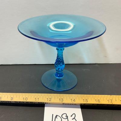 Vintage MCM Blue Twisted Stem Dish