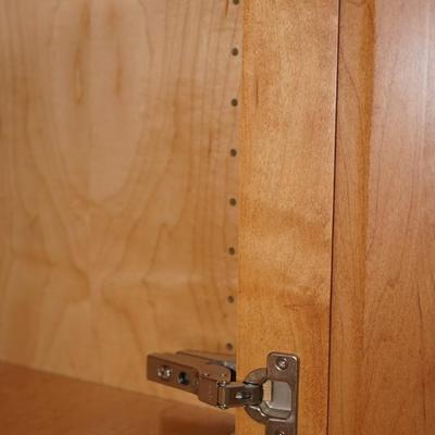 MODERN STYLE MAPLE CABINET W/ BRUSH CHROME HANDLES, FOUR DRAWERS /SHELVES