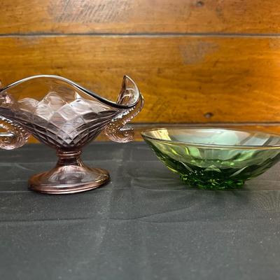 Vintage Pink & Green Colored Candy Dishes