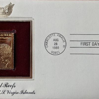Coral Reefs Brain Coral, US Virgin Islands Gold Stamp Replica First Day Cover
