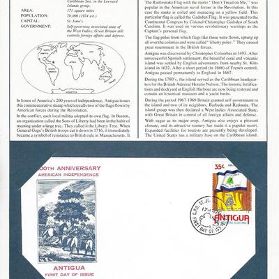 Antigua - International Tributes to America's Bicentennial FDC