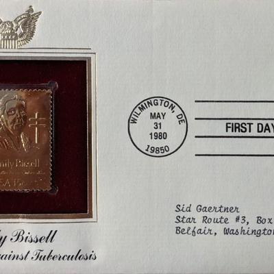 Emily Bissell Crusader Against Tuberculosis Gold Stamp Replica First Day Cover