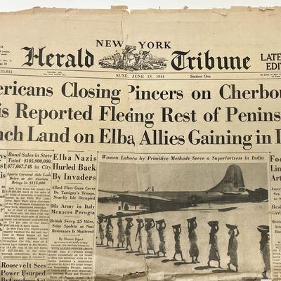 WWII 1944 New York Herald Tribune Original Vintage Newspaper