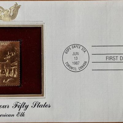 Wildlife of Our Fifty States American Elk Gold Stamp Replica First Day Cover