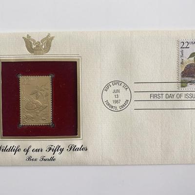  Wildlife of Our Fifty States Box Turtle Gold Stamp Replica First Day Cover