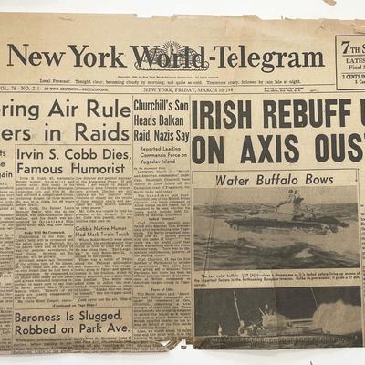 WWII 1944 New York World Telegram Original Vintage Newspaper