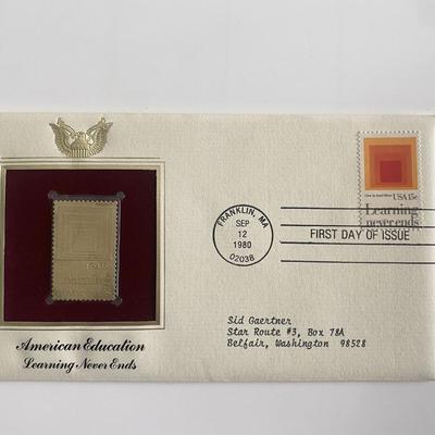 American Education Learning Never Ends Gold Stamp Replica First Day Cover