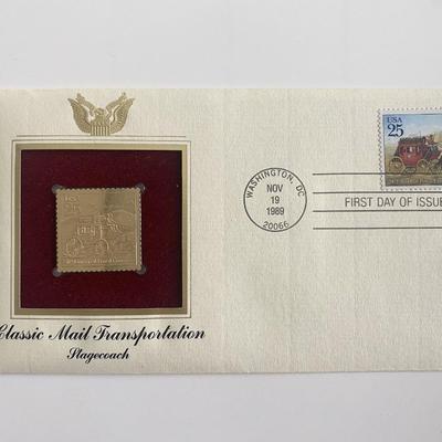 Classic Mail Transportation Stagecoach Gold Stamp Replica First Day Cover