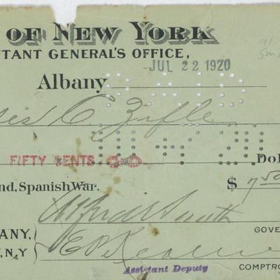Alfred E. Smith signed check